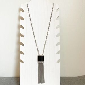 WHITE House Black Market Silver, Black and Crystal Pendant Necklace